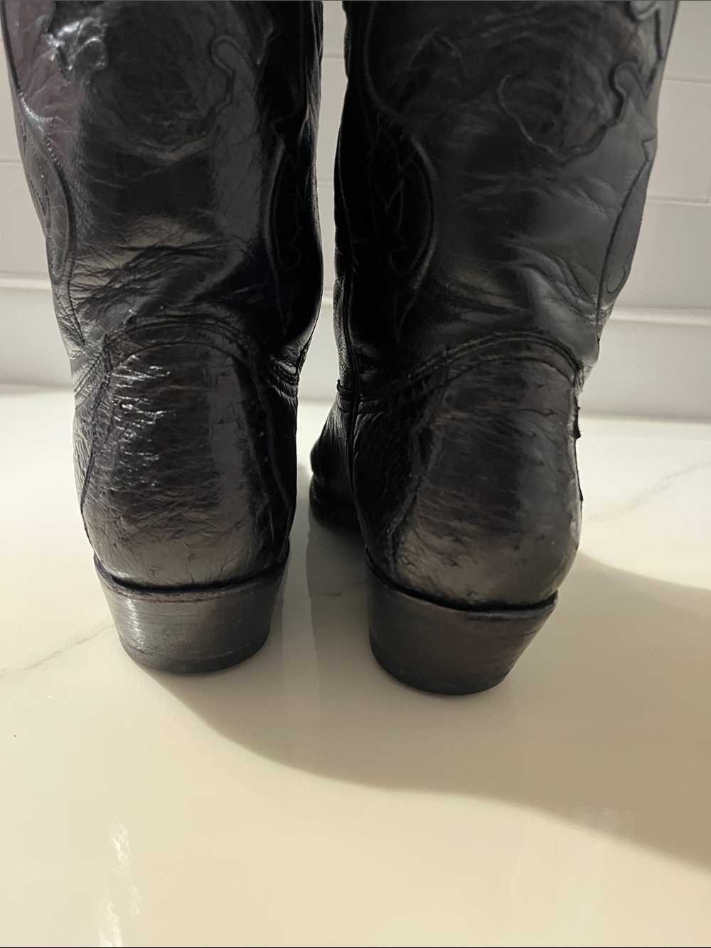 Montana Black Ostrich Western Pull-Up Cowboy Boots - Picture 8 of 16